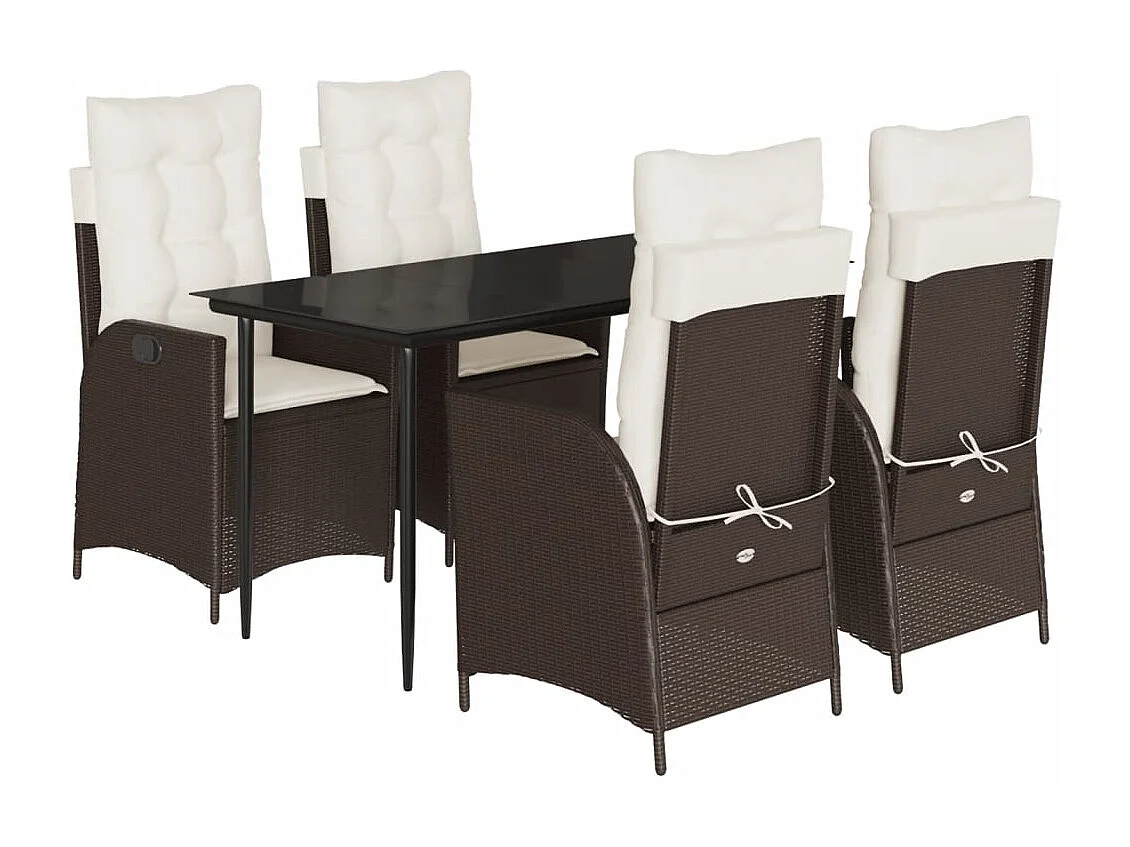 Set comedor de jardín 5 piezas y cojines ratán sintético marrón