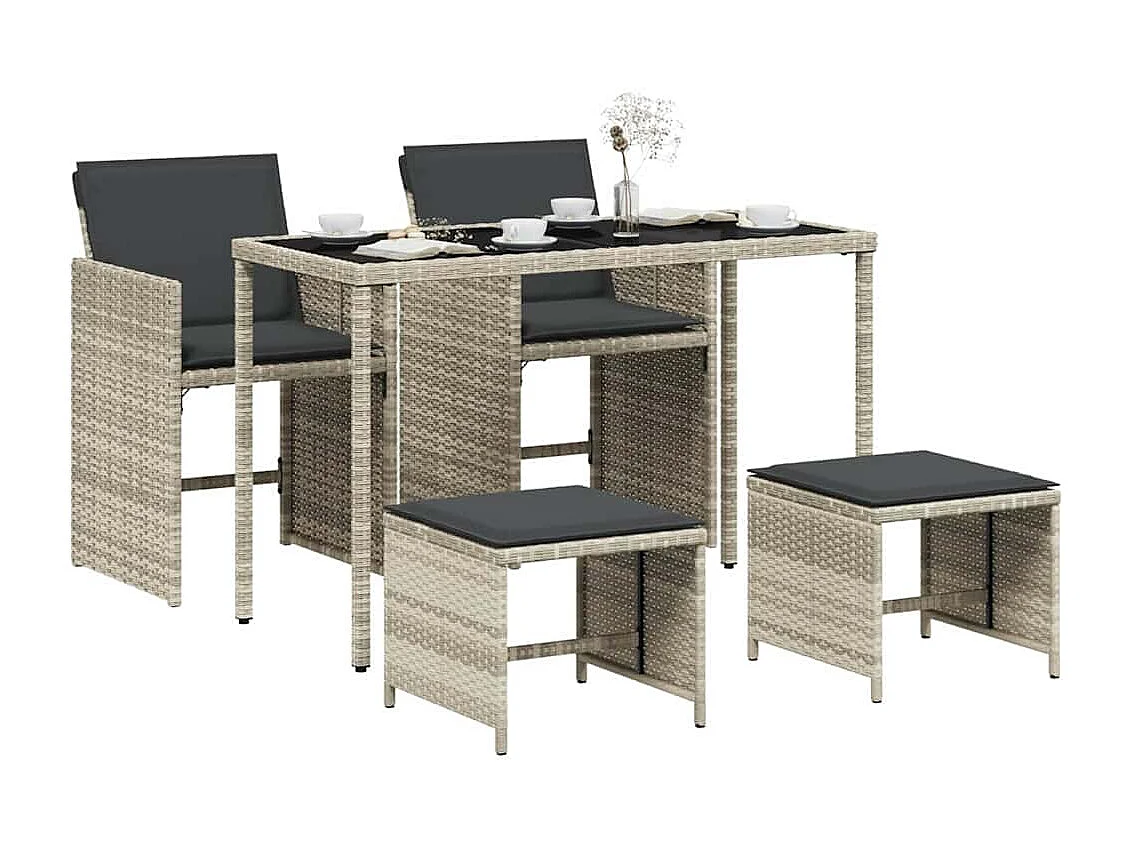 Set comedor de jardín 5 piezas cojines ratán sintético gris claro