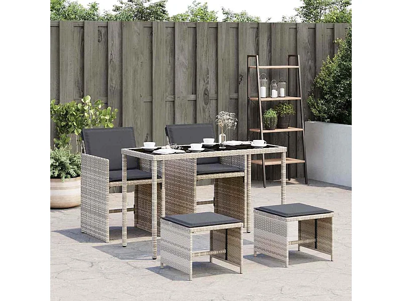 Set comedor de jardín 5 piezas cojines ratán sintético gris claro