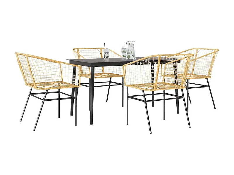 Juego de comedor jardín 5 piezas ratán sintético marrón