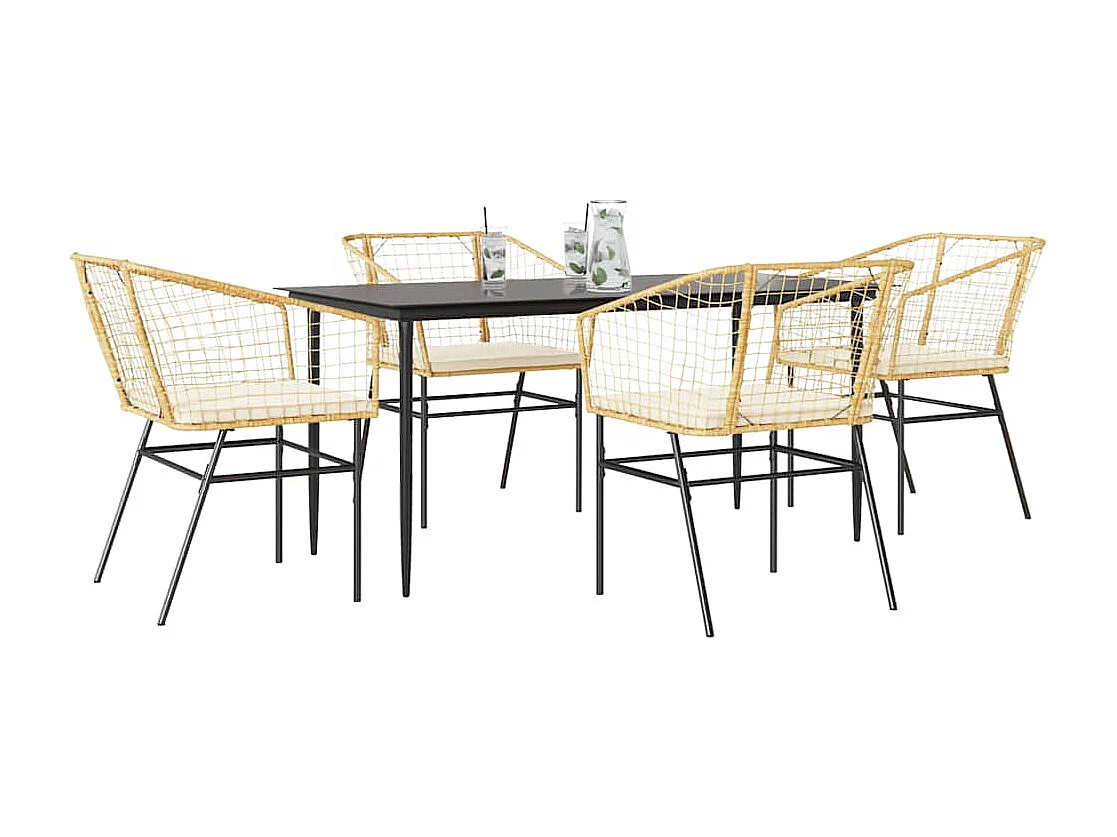 Juego de comedor jardín 5 piezas cojines ratán sintético marrón