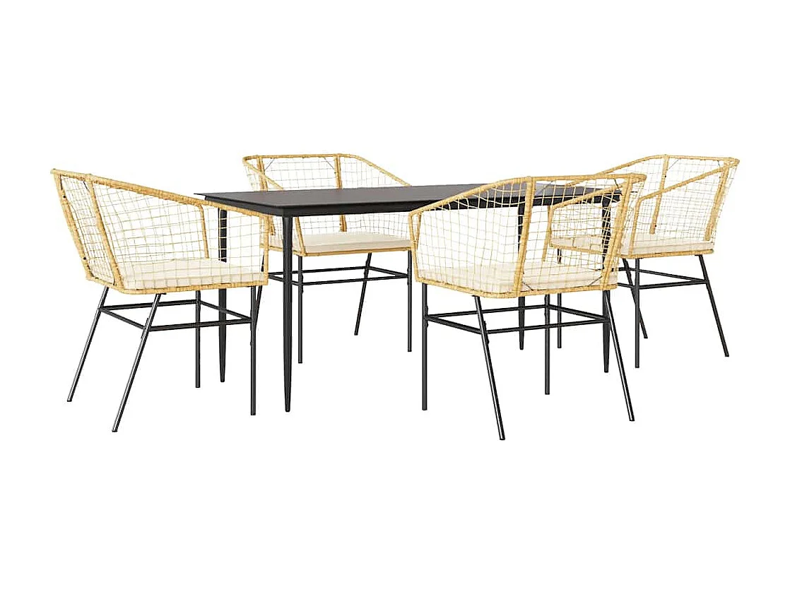 Juego de comedor jardín 5 piezas cojines ratán sintético marrón