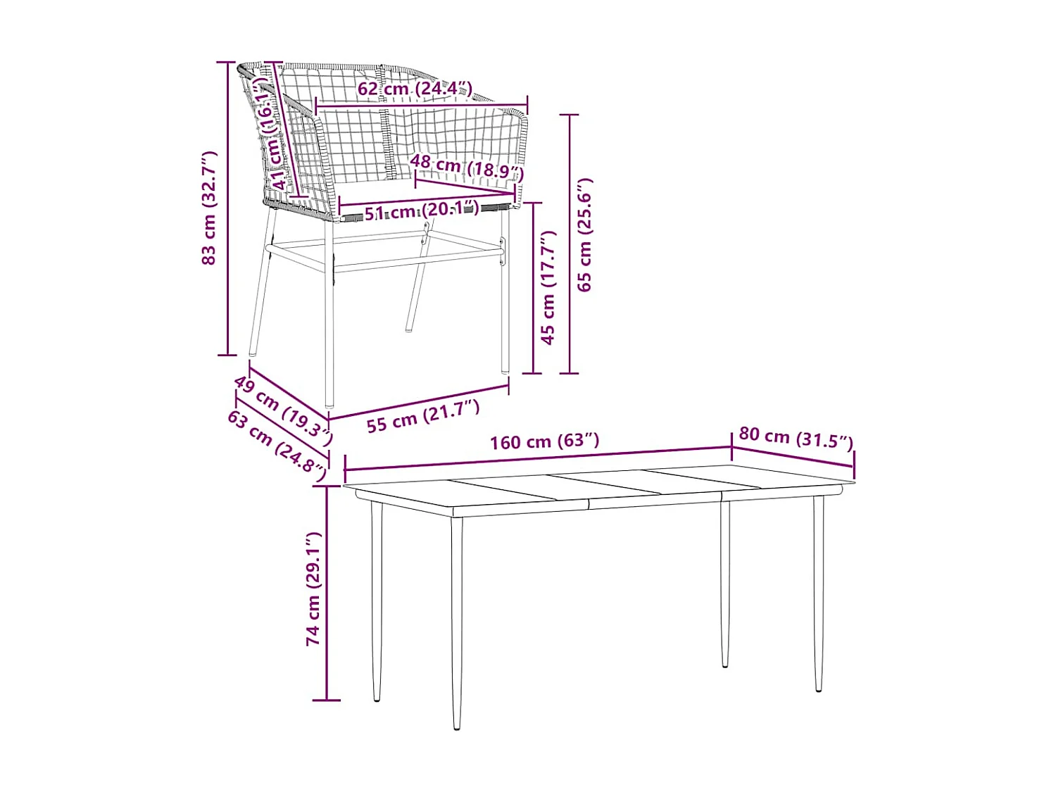 Juego de comedor jardín 5 piezas cojines ratán sintético marrón
