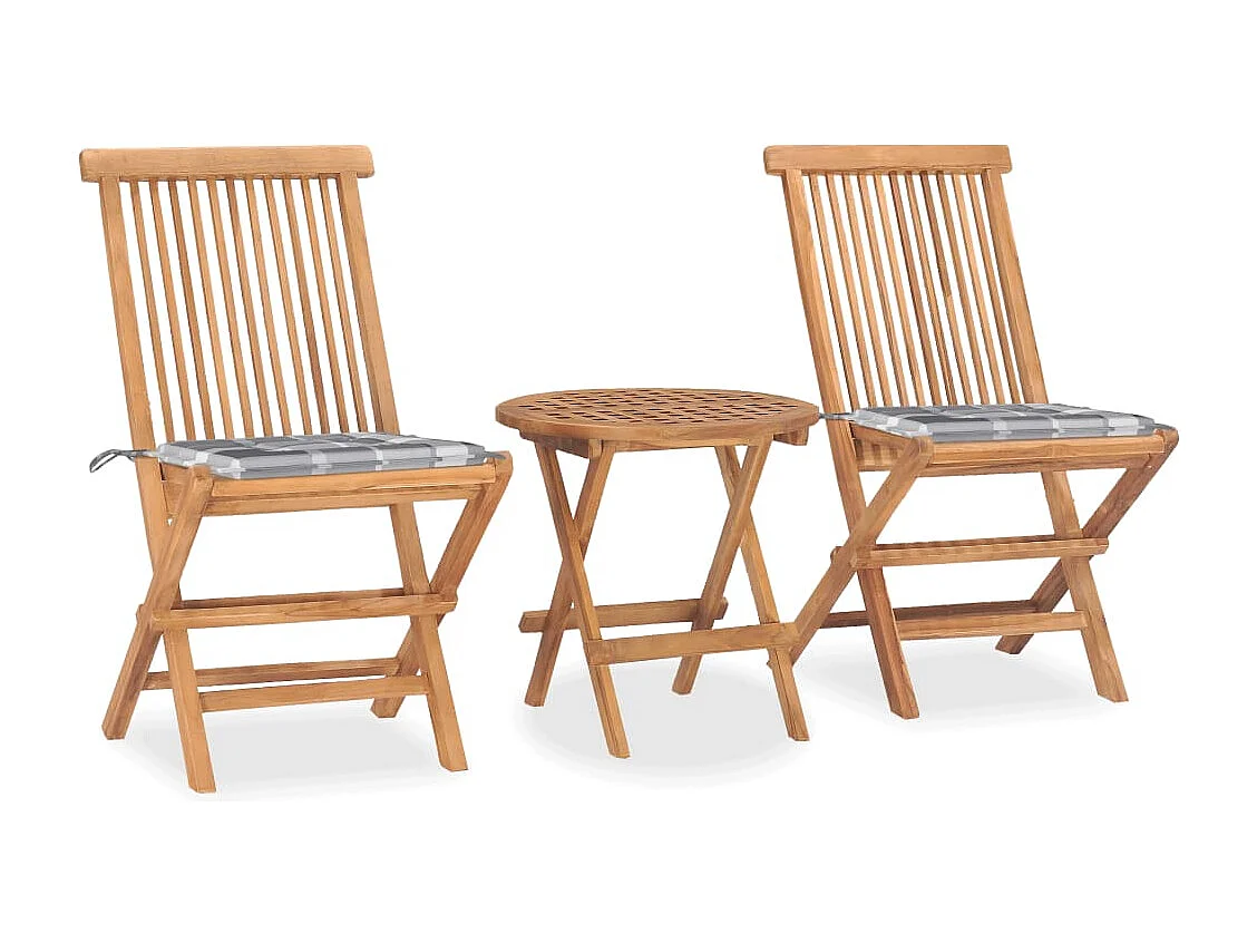 Ensemble à manger d'extérieur pliable avec coussin 3 pièces Teck