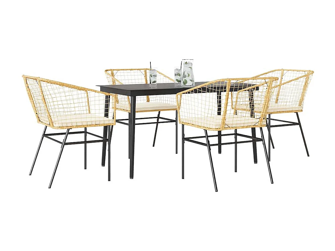 Juego de comedor jardín 5 piezas cojines ratán sintético marrón