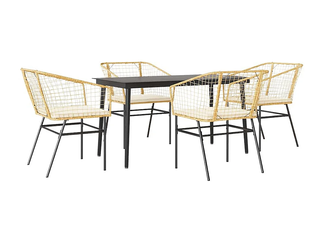 Juego de comedor jardín 5 piezas cojines ratán sintético marrón