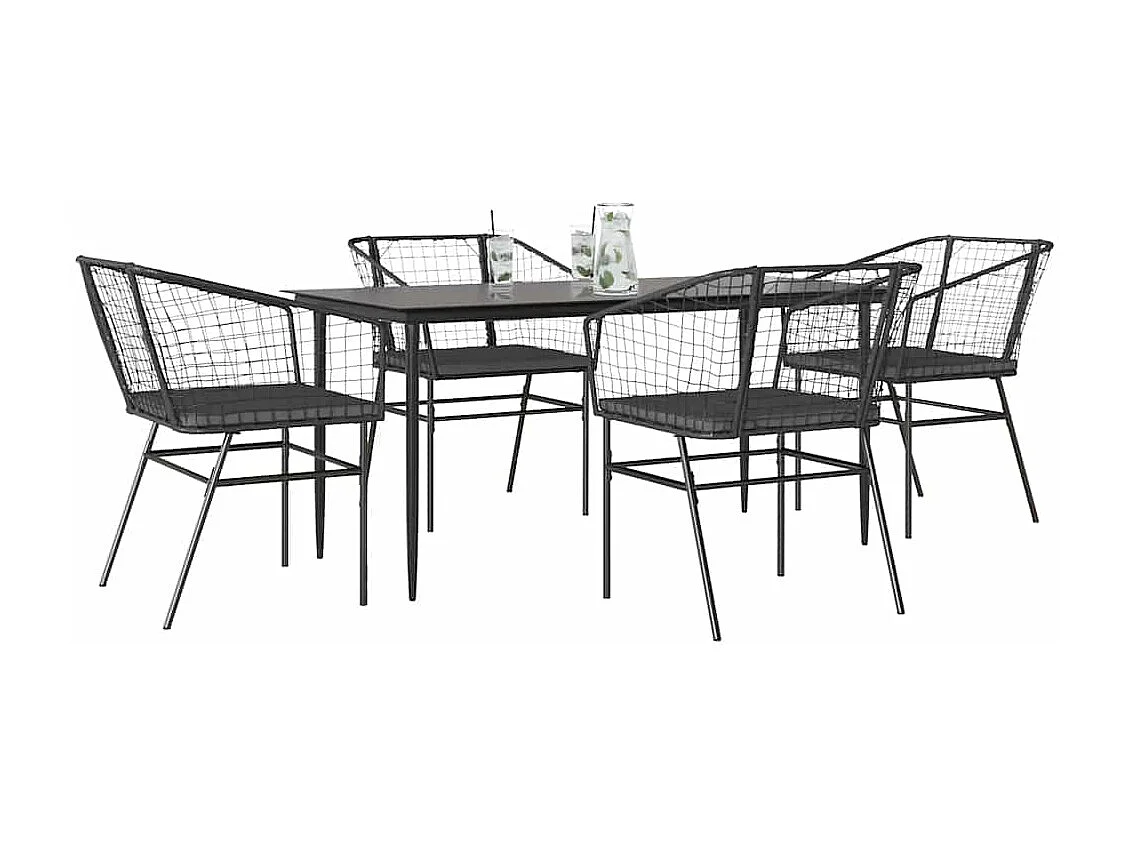 Juego de comedor jardín 5 piezas cojines ratán sintético negro