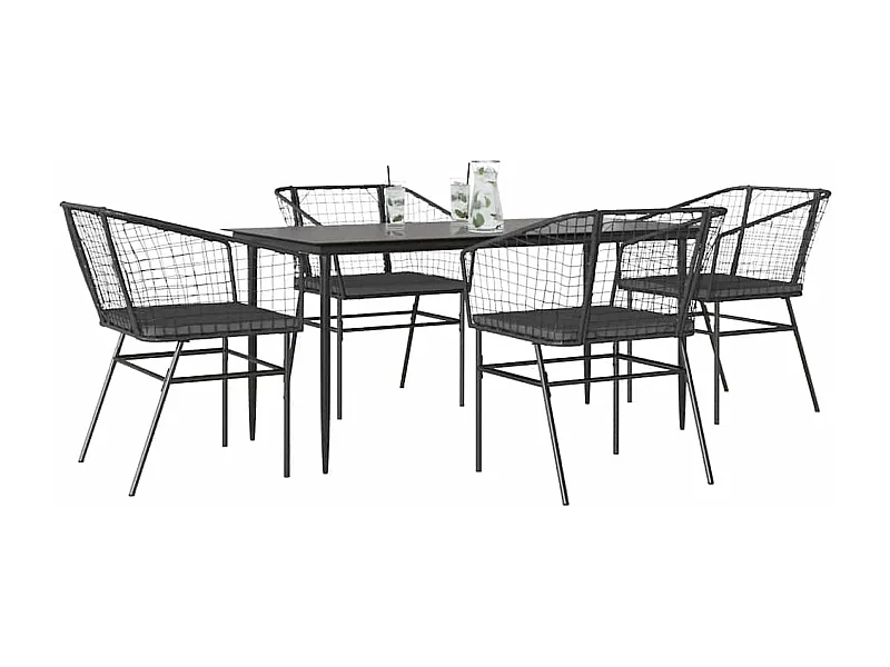 Juego de comedor jardín 5 piezas cojines ratán sintético negro