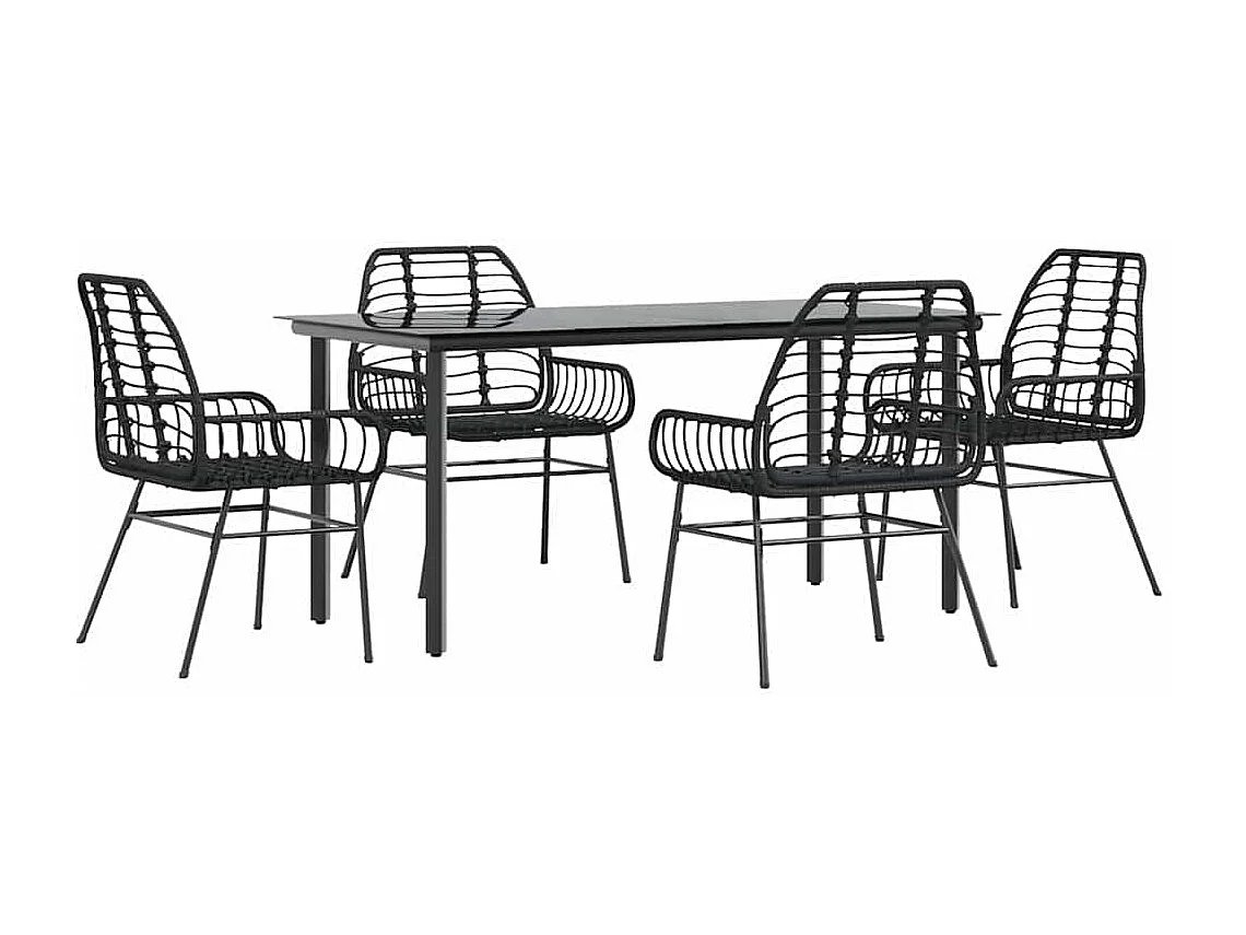 Juego de comedor jardín 5 piezas ratán sintético vidrio negro