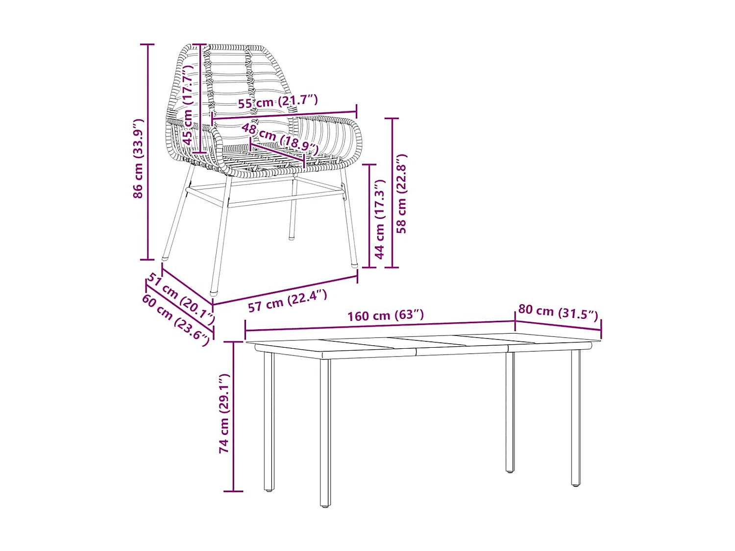 Juego de comedor jardín 5 piezas ratán sintético vidrio negro