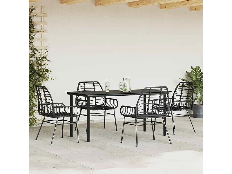 Juego de comedor jardín 5 piezas ratán sintético vidrio negro