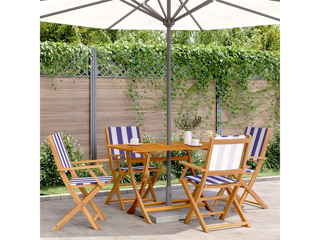 Ensemble à manger de jardin 5 pièces bleu blanc tissu bois massif