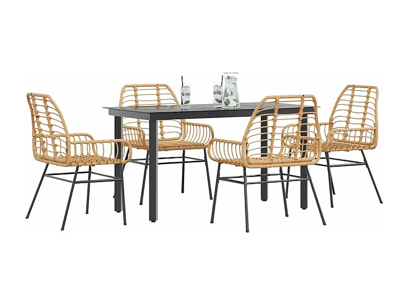 Juego de comedor jardín 5 piezas ratán sintético marrón