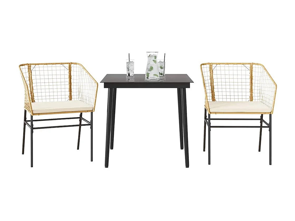 Juego de comedor jardín 3 piezas cojines ratán sintético marrón