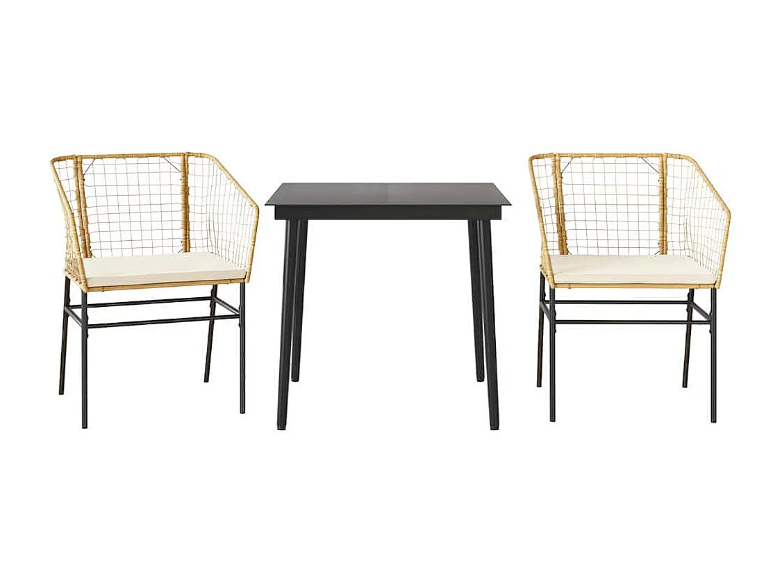 Juego de comedor jardín 3 piezas cojines ratán sintético marrón