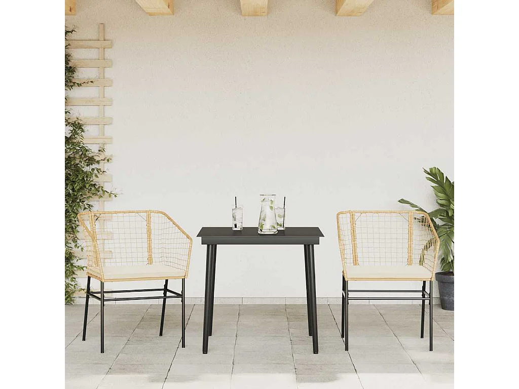 Juego de comedor jardín 3 piezas cojines ratán sintético marrón