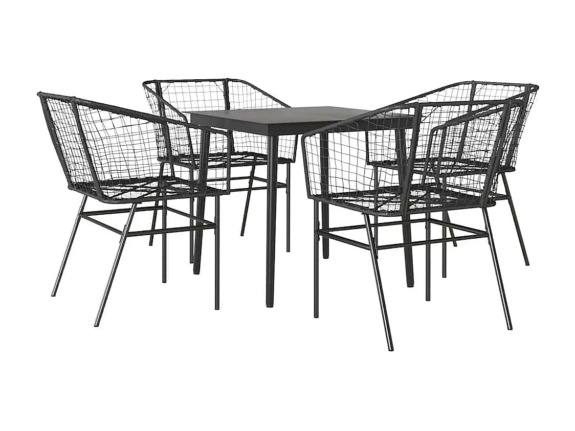 Ensemble à manger de jardin 5 pièces noir résine tressée verre