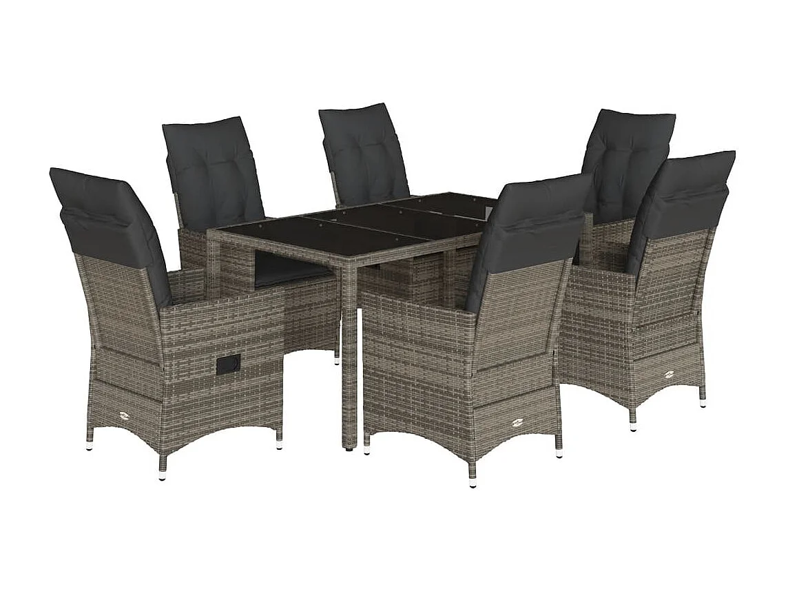 Ensemble à manger de jardin et coussins 7 pièces gris rotin