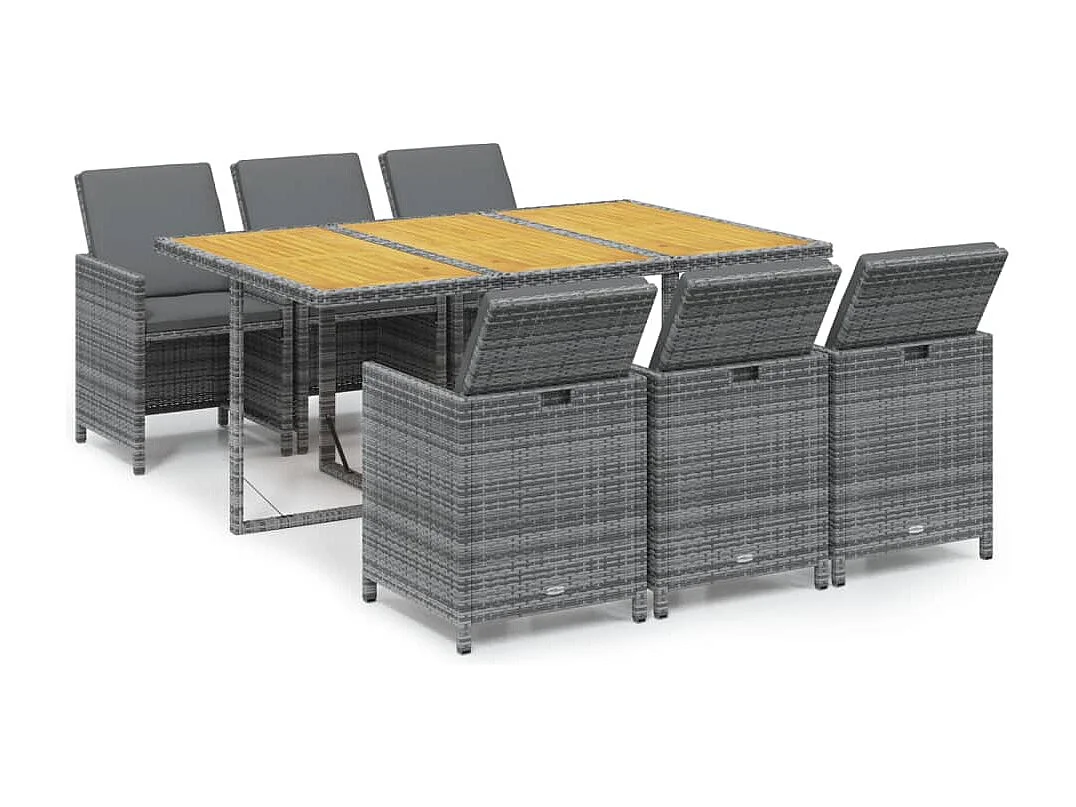 Ensemble à manger de jardin coussins 7pièces Résine tressée Gris