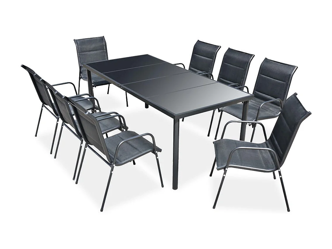 Juego de comedor de jardín 9 piezas de acero negro