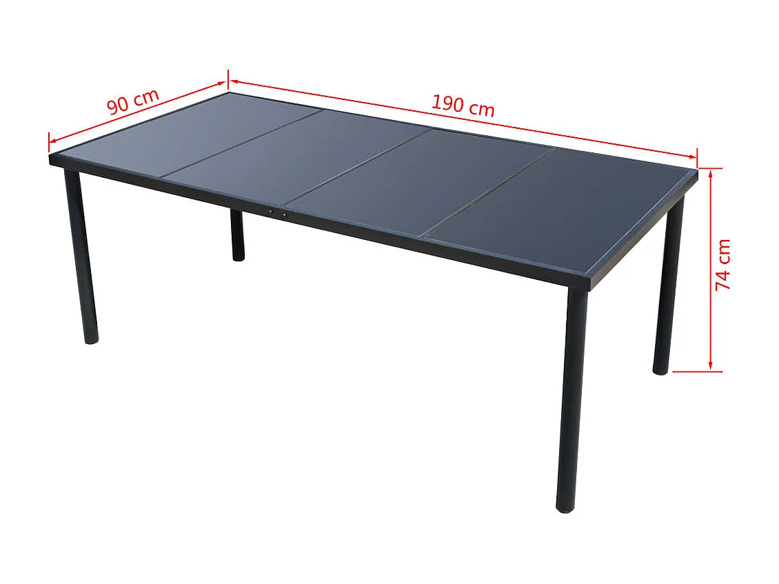 Juego de comedor de jardín 9 piezas de acero negro