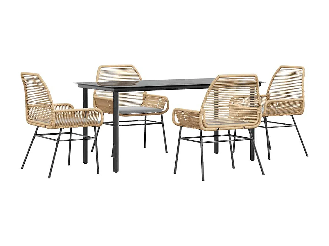 Juego de comedor jardín 5 piezas cojines ratán sintético marrón