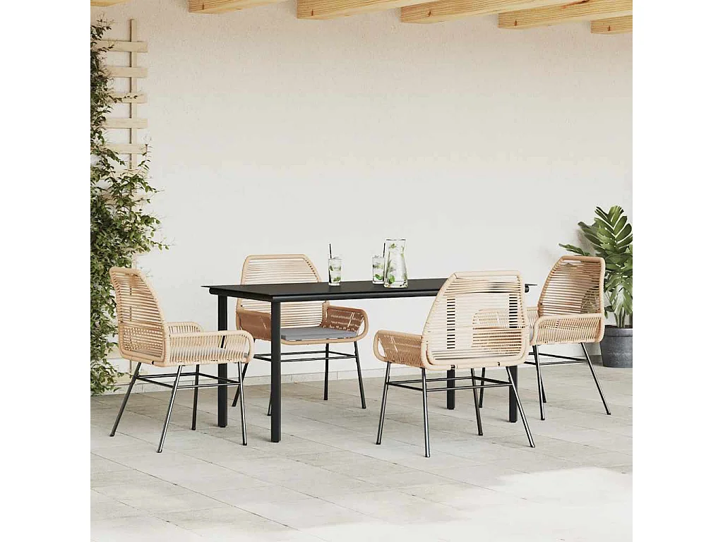 Juego de comedor jardín 5 piezas cojines ratán sintético marrón