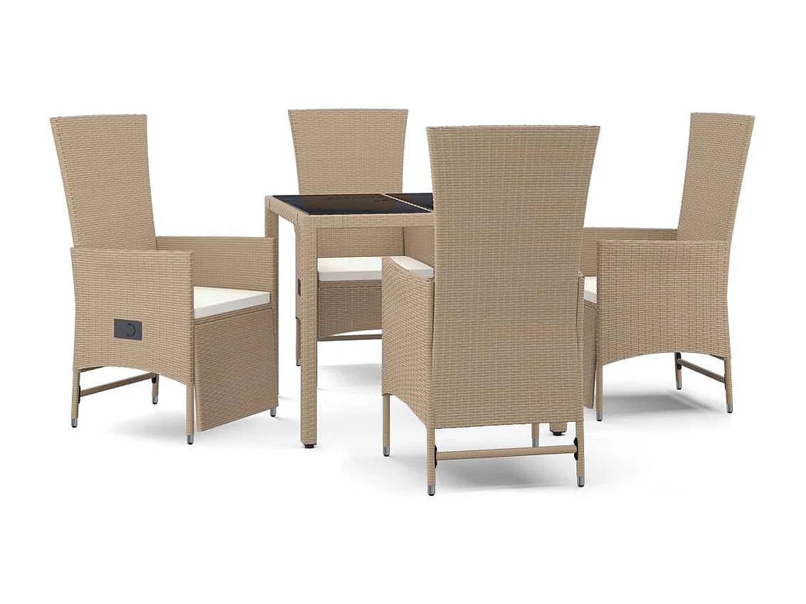 Ensemble à manger de jardin avec coussins 5 pièces Beige poly rotin