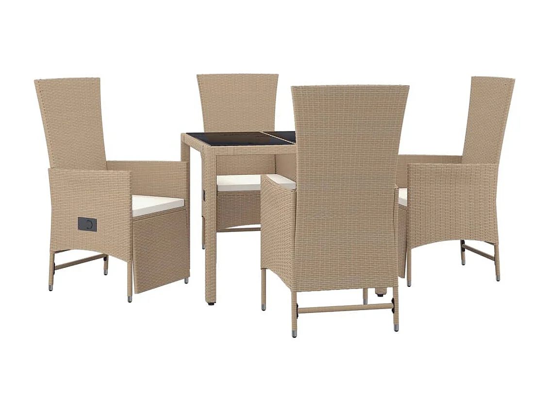 Ensemble à manger de jardin avec coussins 5 pièces Beige poly rotin