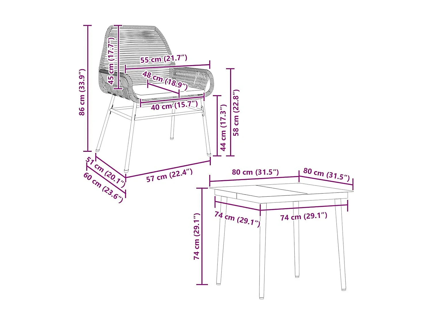 Ensemble à manger de jardin et coussins 5 pièces noir rotin verre