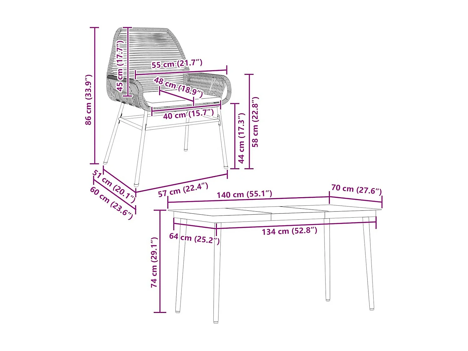 Ensemble à manger jardin coussins 5 pièces marron poly rotin verre