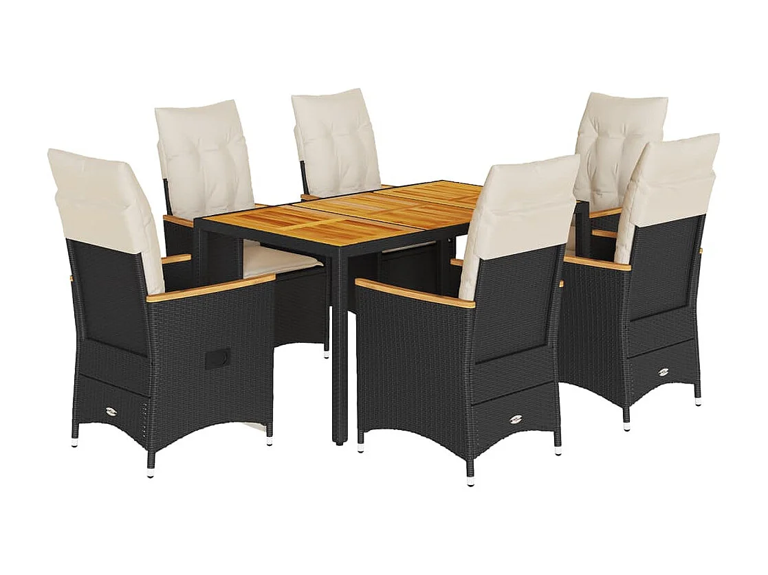 Ensemble à manger de jardin coussins 7pièces Noir Résine tressée