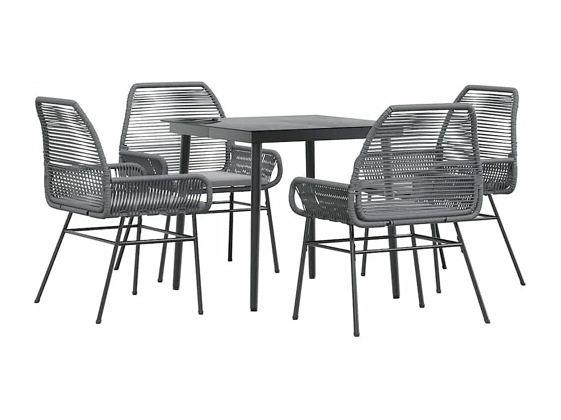 Juego comedor jardín 5 piezas cojines ratán sintético vidrio gris