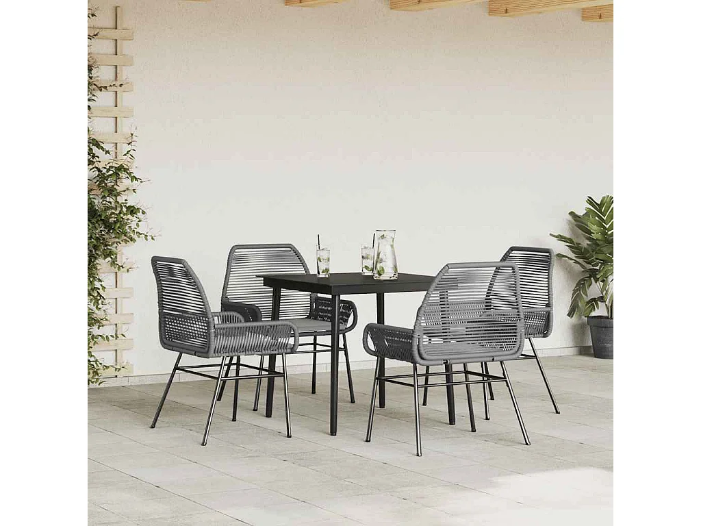 Juego comedor jardín 5 piezas cojines ratán sintético vidrio gris