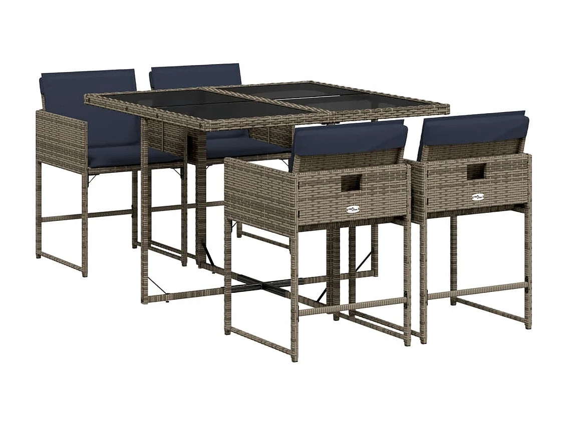 Ensemble à manger de jardin 5 pièces coussins gris résine tressée