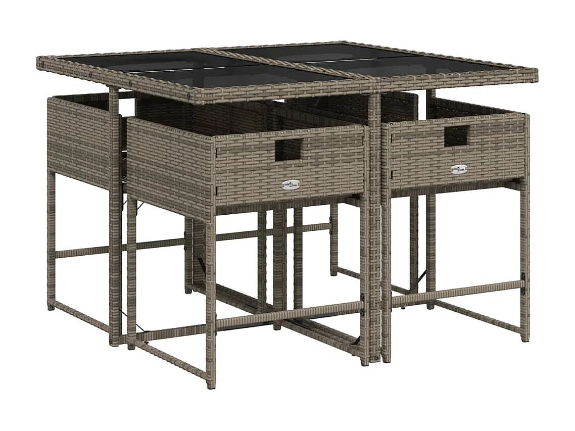 Ensemble à manger de jardin 5 pièces coussins gris résine tressée