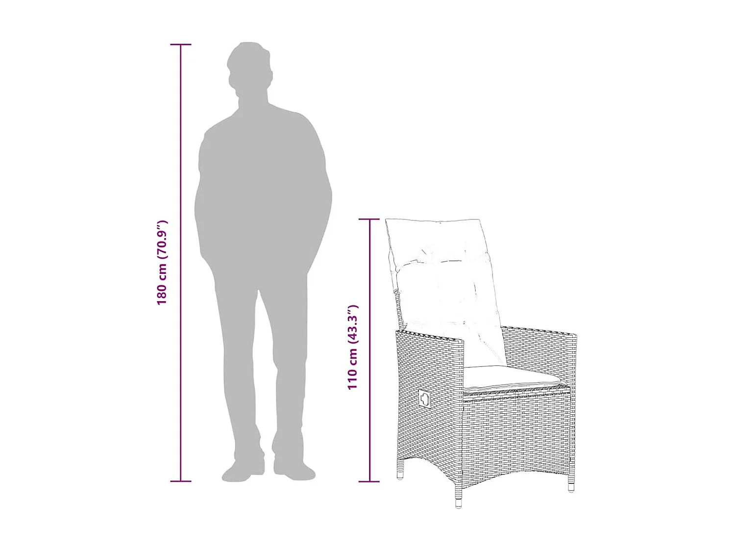 Ensemble à manger de jardin et coussins 7 pièces gris rotin