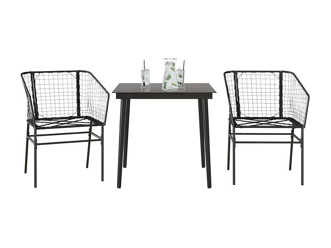 Muebles de jardín 3 piezas ratán sintético vidrio negro