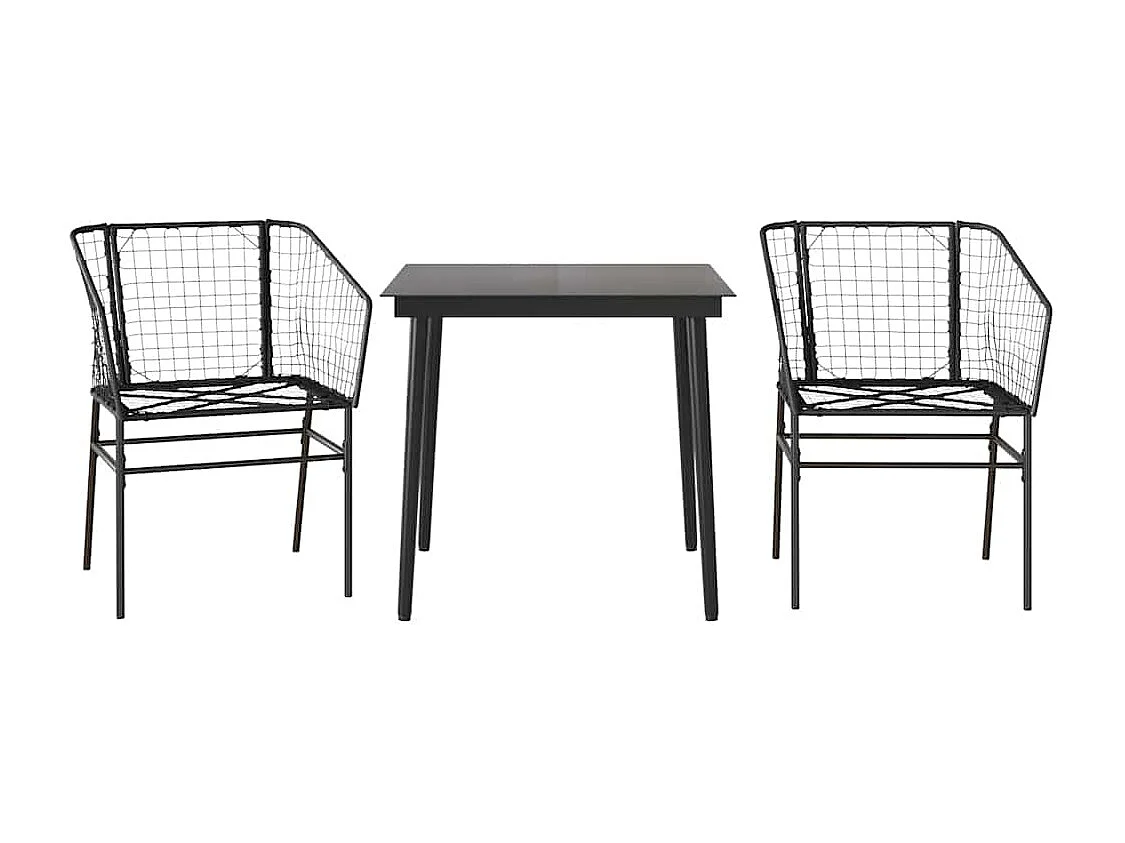 Muebles de jardín 3 piezas ratán sintético vidrio negro