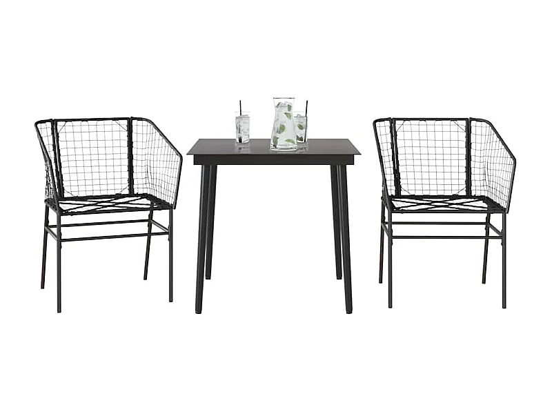 Muebles de jardín 3 piezas ratán sintético vidrio negro