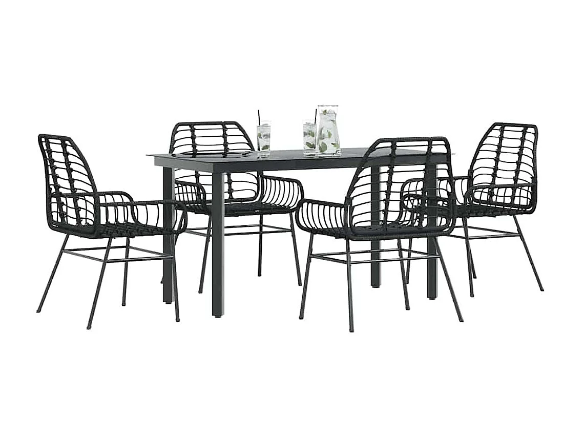 Juego de comedor jardín 5 piezas ratán sintético vidrio negro