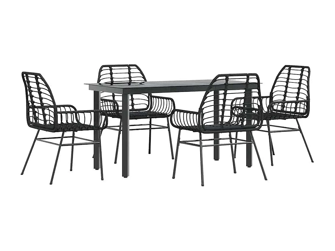 Juego de comedor jardín 5 piezas ratán sintético vidrio negro