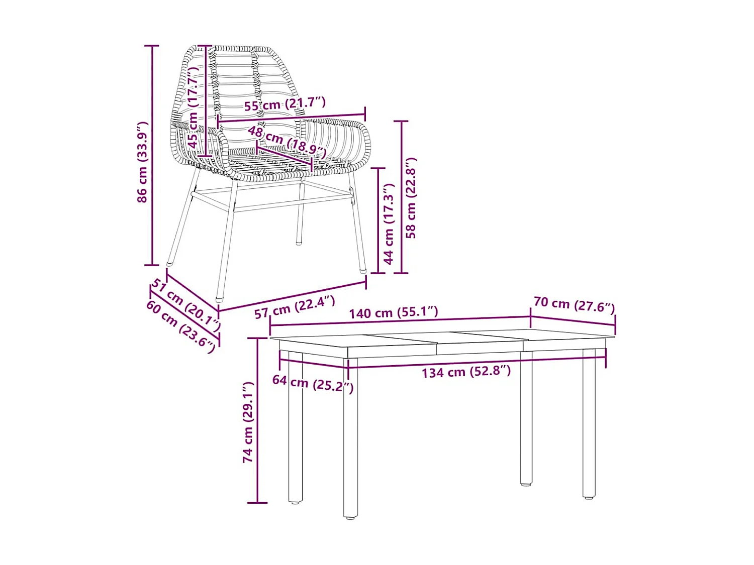 Juego de comedor jardín 5 piezas ratán sintético vidrio negro