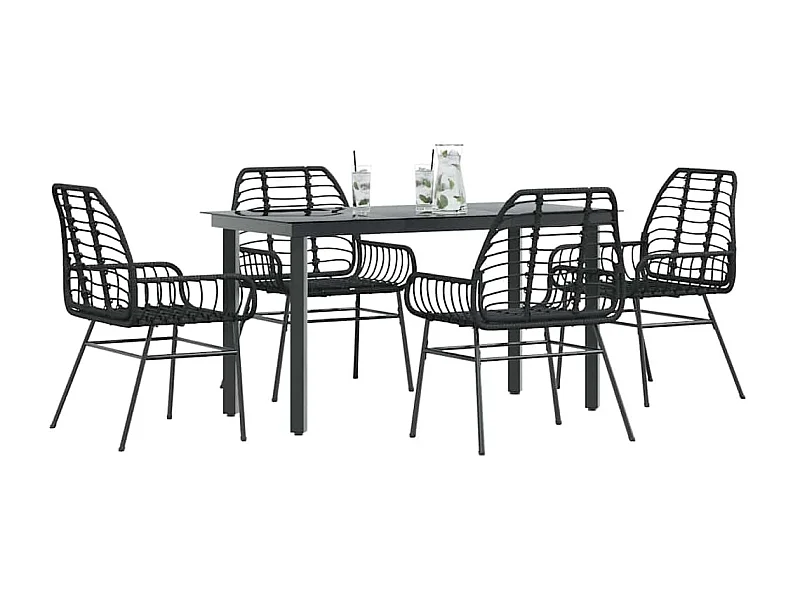 Juego de comedor jardín 5 piezas ratán sintético vidrio negro