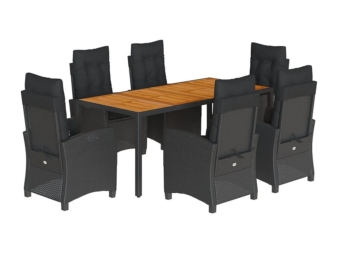 Ensemble à manger de jardin coussins 7pièces Noir Résine tressée