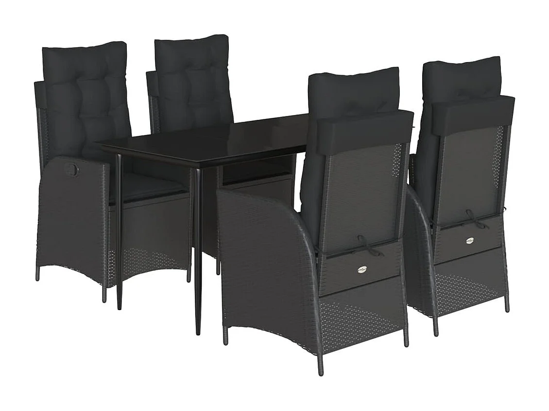 Set de muebles jardín 5 piezas con cojines ratán sintético negro