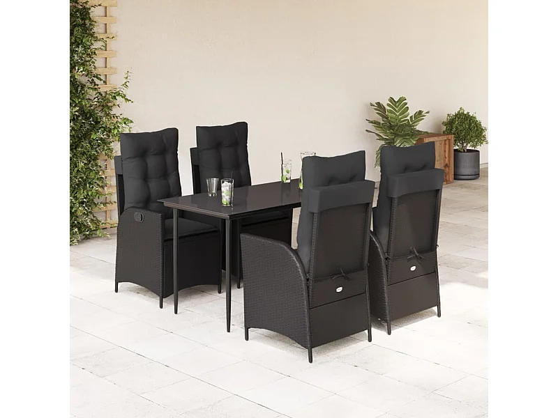 Set de muebles jardín 5 piezas con cojines ratán sintético negro