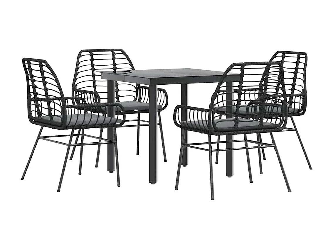 Juego de comedor jardín 5 piezas cojines ratán sintético negro