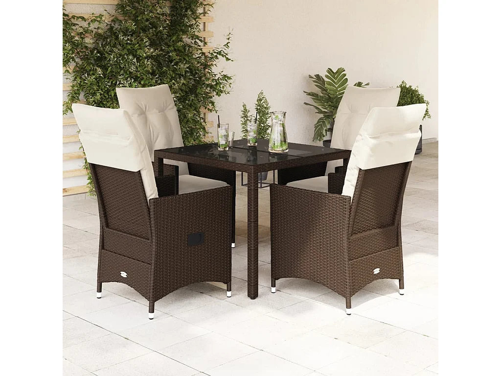 Set comedor de jardín 5 piezas y cojines ratán sintético marrón
