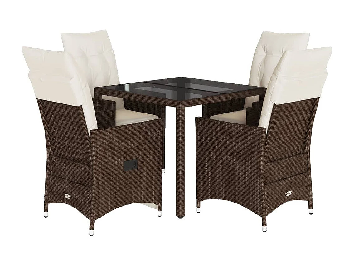 Set comedor de jardín 5 piezas y cojines ratán sintético marrón